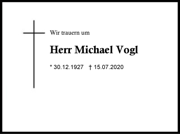 Traueranzeige von Michael  Vogl von Region Berchtesgadener Land