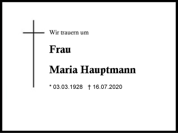Traueranzeige von Maria  Hauptmann von Region Berchtesgadener Land