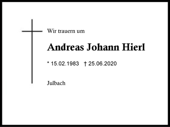 Traueranzeige von Andreas Johann Hierl von Region Berchtesgadener Land