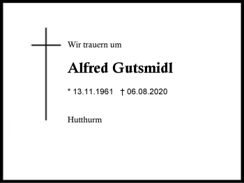Traueranzeige von Alfred Gutsmidl von Region Berchtesgadener Land