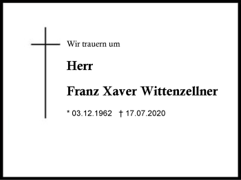 Traueranzeige von Franz Xaver Wittenzellner von Region Berchtesgadener Land