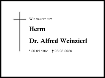 Traueranzeige von Alfred Weinzierl von Region Berchtesgadener Land
