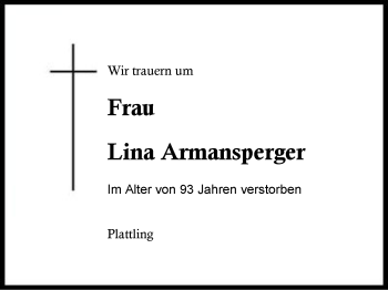 Traueranzeige von Lina Armansperger von Region Berchtesgadener Land