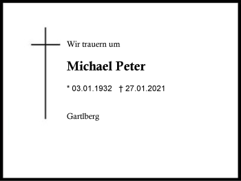 Traueranzeige von Michael Peter von Region Berchtesgadener Land