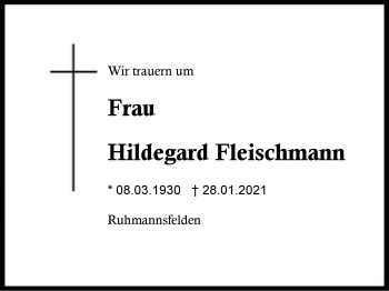 Traueranzeige von Hildegard Fleischmann von Region Berchtesgadener Land