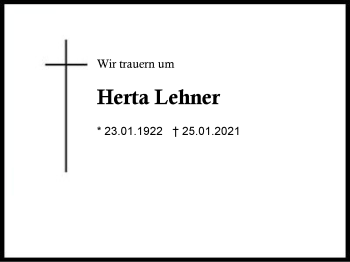 Traueranzeige von Herta Lehner von Region Berchtesgadener Land