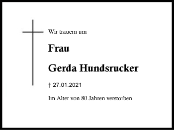 Traueranzeige von Gerda Hundsrucker von Region Berchtesgadener Land