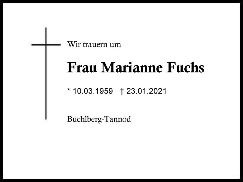  Traueranzeige für Marianne Fuchs vom 31.01.2021 aus Region Berchtesgadener Land