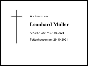 Traueranzeige von Leonhard Müller von Chiemgau