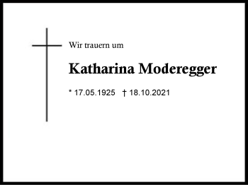 Traueranzeige von Katharina Moderegger von Region Chiemgau