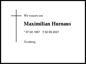 Traueranzeige von Maximilian Hurnaus von Region Traunstein