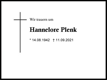 Traueranzeige von Hannelore Plenk von Region Chiemgau