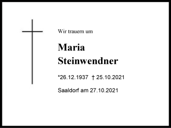 Traueranzeige von Maria Steinwendner von Berchtesgaden