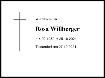 Traueranzeige von Rosa Willberger von Berchtesgaden