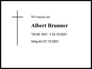 Traueranzeige von Albert Brunner von Chiemgau