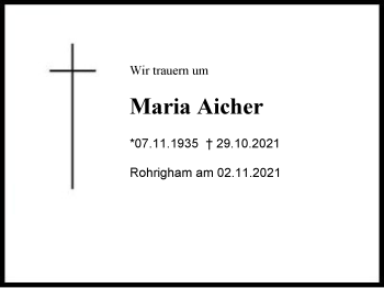 Traueranzeige von Maria Aicher von Chiemgau