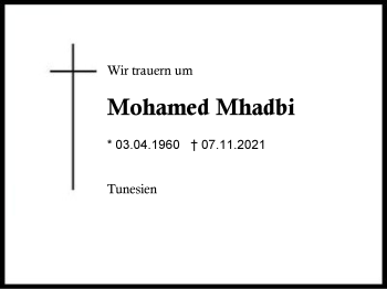Traueranzeige von Mohamed Mhadbi von Region Chiemgau