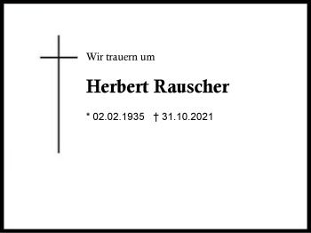 Traueranzeige von Herbert Rauscher von Region Chiemgau