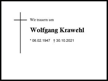 Traueranzeige von Wolfgang Krawehl von Region Chiemgau