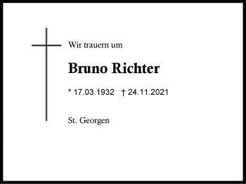 Traueranzeige von Bruno Richter von Region Traunstein