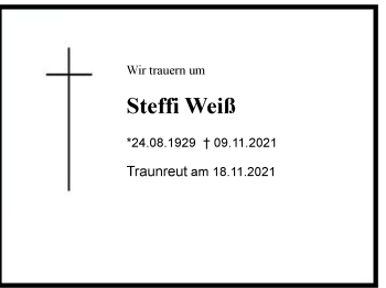 Traueranzeige von Steffi Weiß von Chiemgau