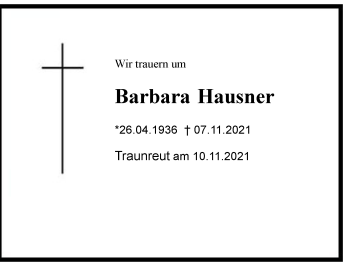 Traueranzeige von Barbara Hausner von Chiemgau
