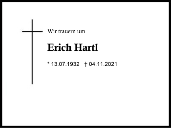 Traueranzeige von Erich Hartl von Region Chiemgau