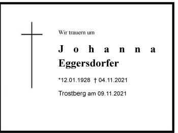 Traueranzeige von Johanna Eggersdorfer von Chiemgau