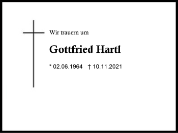 Traueranzeige von Gottfried Hartl von Region Chiemgau