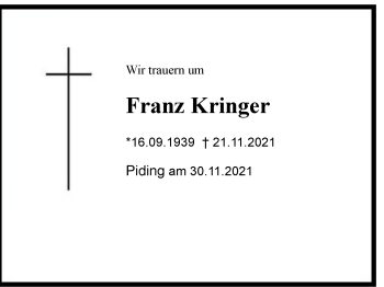 Traueranzeige von Franz Kringer von Berchtesgaden