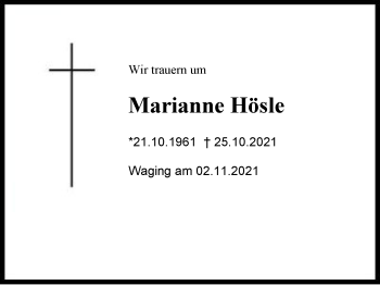 Traueranzeige von Marianne Hösle von Chiemgau