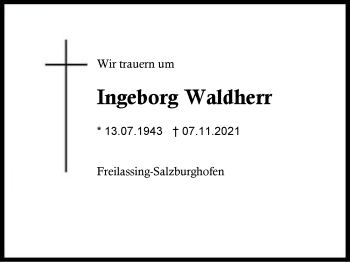Traueranzeige von Ingeborg Waldherr von Region Berchtesgadener Land