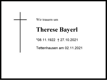 Traueranzeige von Therese Bayerl von Chiemgau