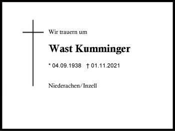Traueranzeige von Wast Kumminger von Region Chiemgau