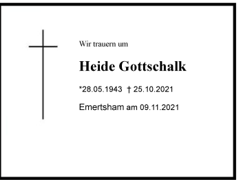 Traueranzeige von Heide Gottschalk von Chiemgau