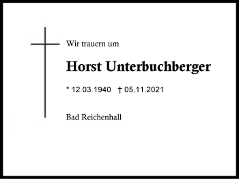 Traueranzeige von Horst Unterbuchberger von Region Berchtesgadener Land