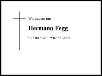 Traueranzeige von Hermann Fegg von Region Chiemgau