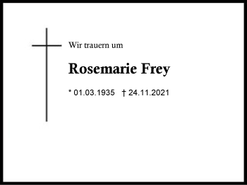 Traueranzeige von Rosemarie Frey von Region Chiemgau