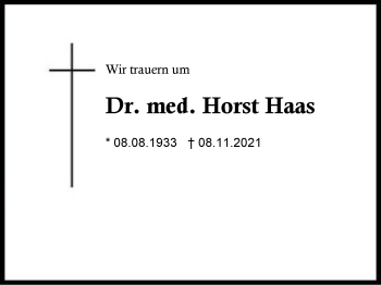 Traueranzeige von Horst Haas von Region Berchtesgadener Land