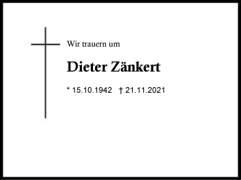 Traueranzeige von Dieter Zänkert von Region Berchtesgadener Land