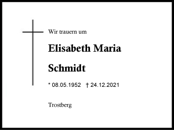 Traueranzeige von Elisabeth Maria Schmidt von Region Traunstein