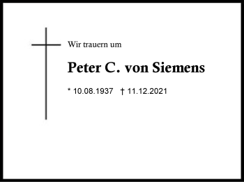 Traueranzeige von Peter C.  von Siemens von Region Chiemgau