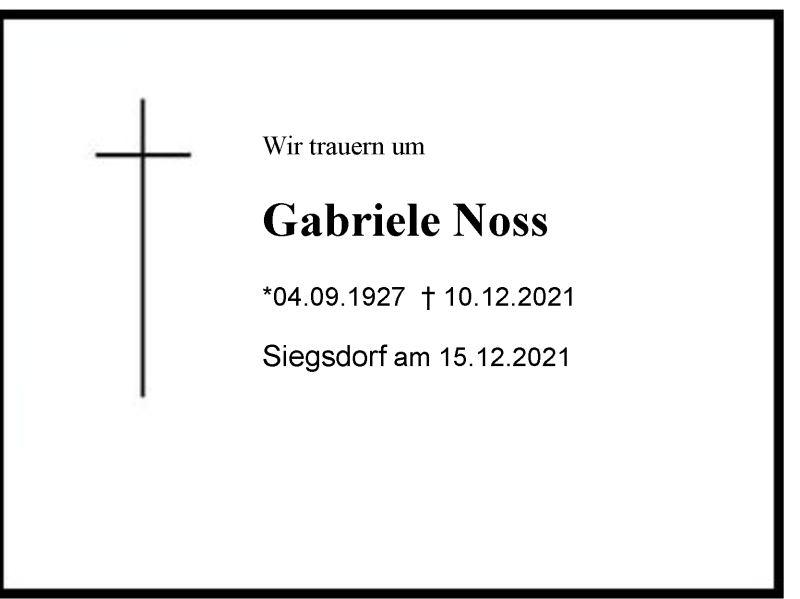  Traueranzeige für Gabriele Noss vom 15.12.2021 aus Chiemgau