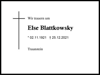 Traueranzeige von Else Blattkowsky von Region Chiemgau