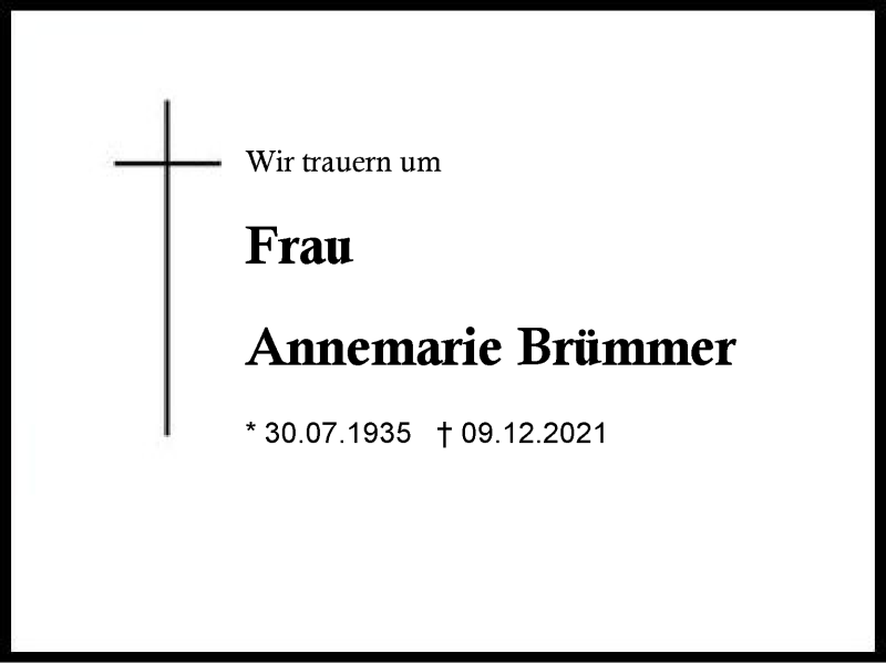  Traueranzeige für Annemarie Brümmer vom 24.12.2021 aus Region Berchtesgadener Land