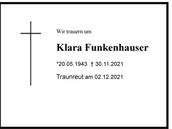 Traueranzeige von Klara Funkenhauser von Chiemgau
