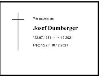 Traueranzeige von Josef Dumberger von Chiemgau
