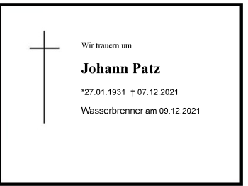 Traueranzeige von Johann Patz von Chiemgau