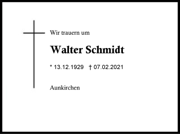 Traueranzeige von Walter Schmidt von Region Berchtesgadener Land