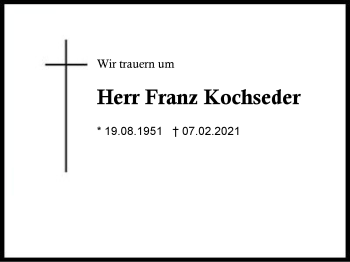 Traueranzeige von Franz Kochseder von Region Berchtesgadener Land